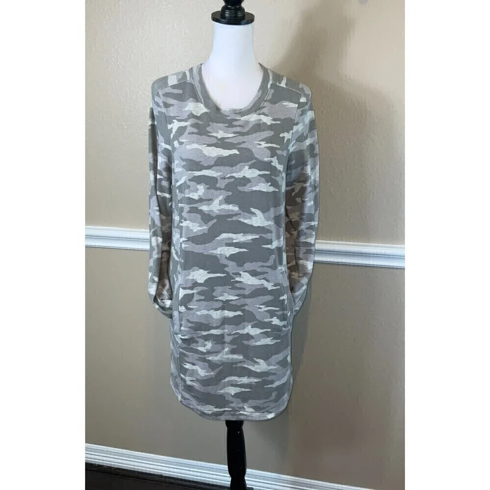 Athleta Women Gray Camo Dress Sz M Long Sleeve Active Sports Carefree Oversize - Picture 3 of 12